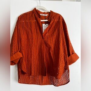 Zara Women's Rust Eyelet Blouse